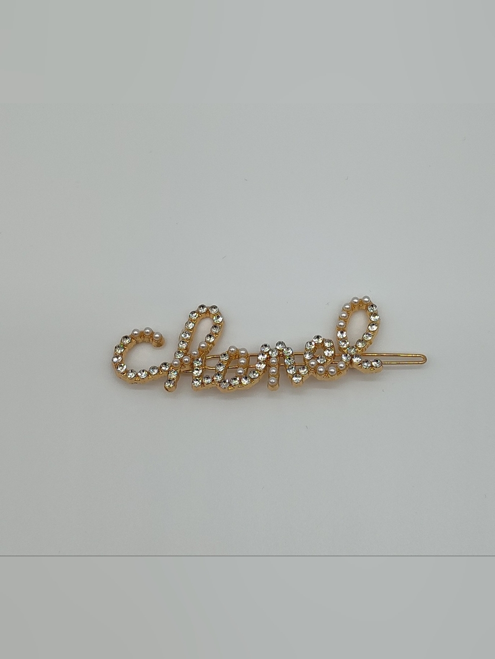 Crystal Pearl Fashion Hair Barrette Clip Script Design Gold Tone Chic